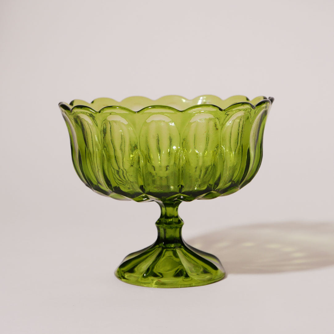 vintage green glass pedestal bowl