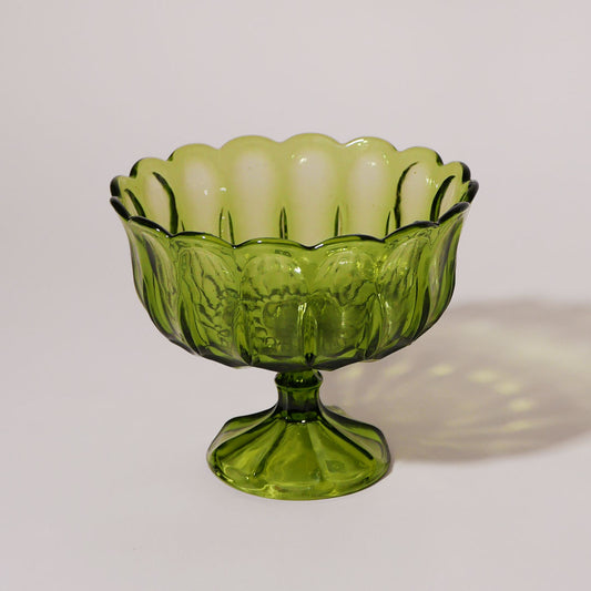 vintage green glass pedestal bowl