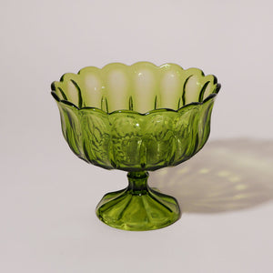 vintage green glass pedestal bowl