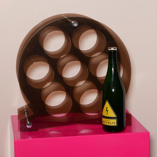 lucite and chrome wine rack