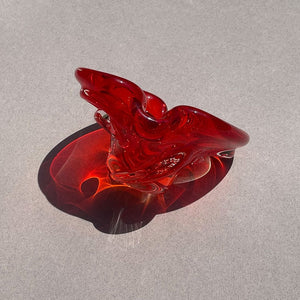 murano red art glass catchall