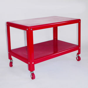 red rolling utility cart