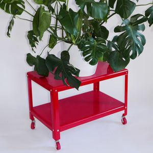 red rolling utility cart