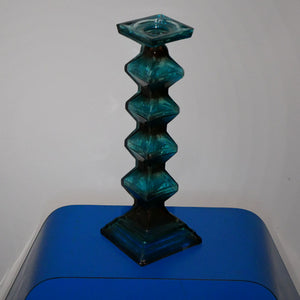 geometric aqua glass vintage candlestick