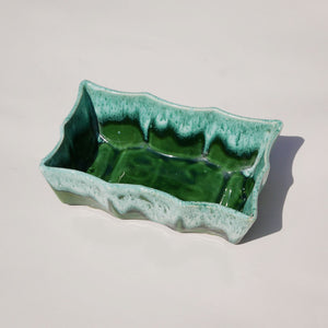ceramic rectangular drip glaze dish