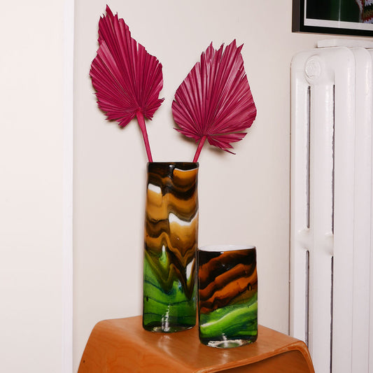 set of mcm hand blown glass vases