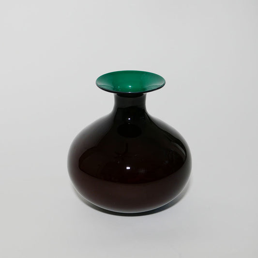 round hand blown black and teal vase