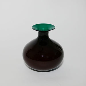 round hand blown black and teal vase