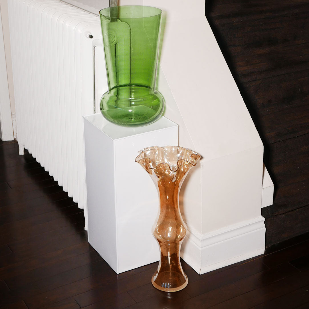 tall iridescent fluted carnival glass vase