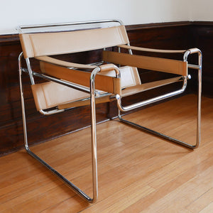 wassily tan leather chair by marcel breuer