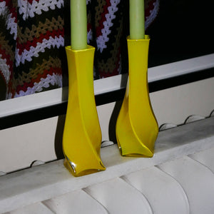 canary yellow twist candle holders
